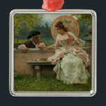Ornamento De Metal Conversa Amorosa no Parque<br><div class="desc">Esta design apresenta uma pintura do artista italiano Federico Andreotti (1847-1930). Mostra uma jovem elegante sentada num banco de pedras num parque. Ela está falando com seu suitor masculino, que está se agachando ao seu lado. Os dois amantes estão a ter uma conversa romântica longe dos olhares chorosos da família...</div>