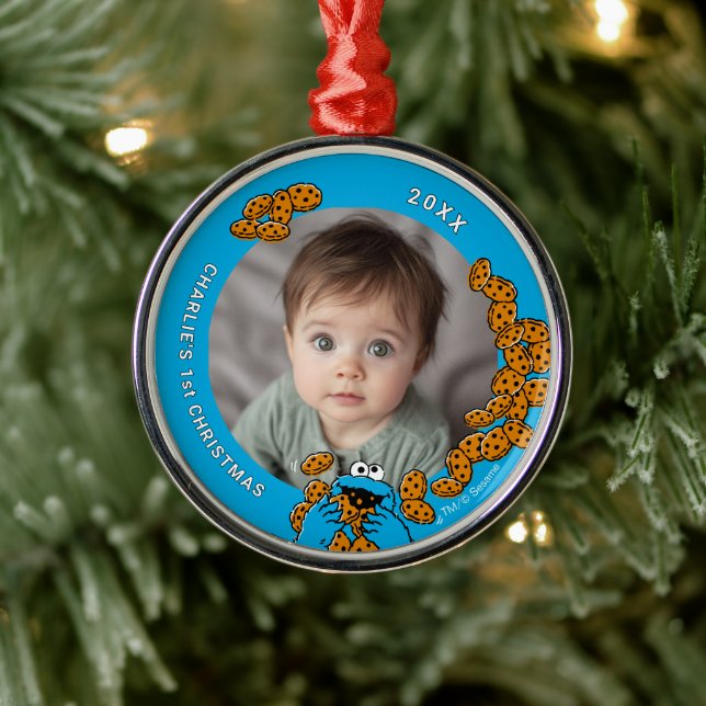 Ornamento De Metal Cookie Monster Baby's 1st Christmas Photo Metal Or (Árvore)