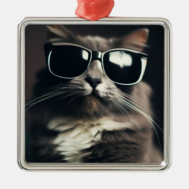 Ornamento De Metal Cool Cat (Frente)