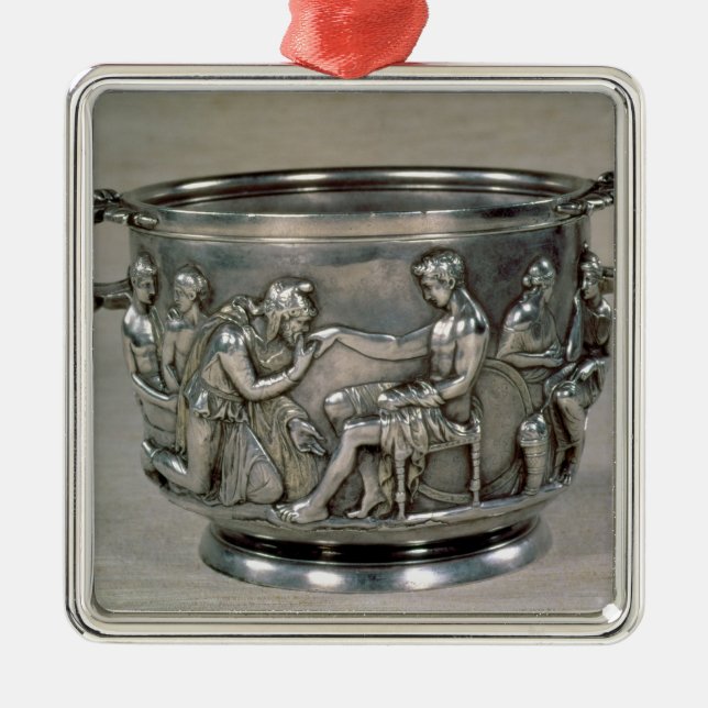 Ornamento De Metal Copo de bebendo romano da prata-porca jovem (Frente)