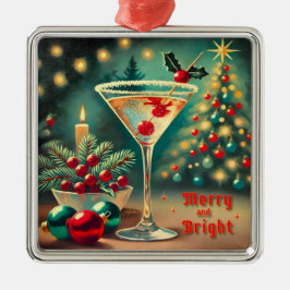 Ornamento De Metal Coquetel de Natal com Feliz retrorada Martini