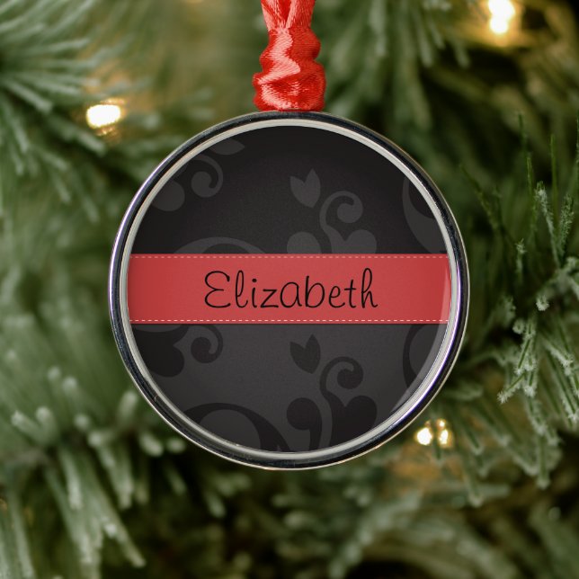 Ornamento De Metal Cor damasco, Cinza, Seu Nome (Árvore)