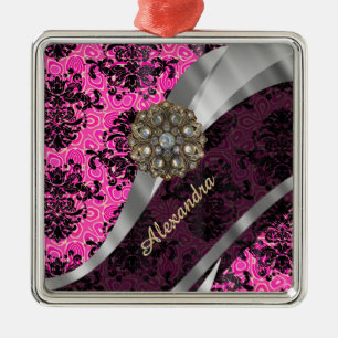 Ornamento De Metal Cor damasco rosa-rosado bonito personalizado