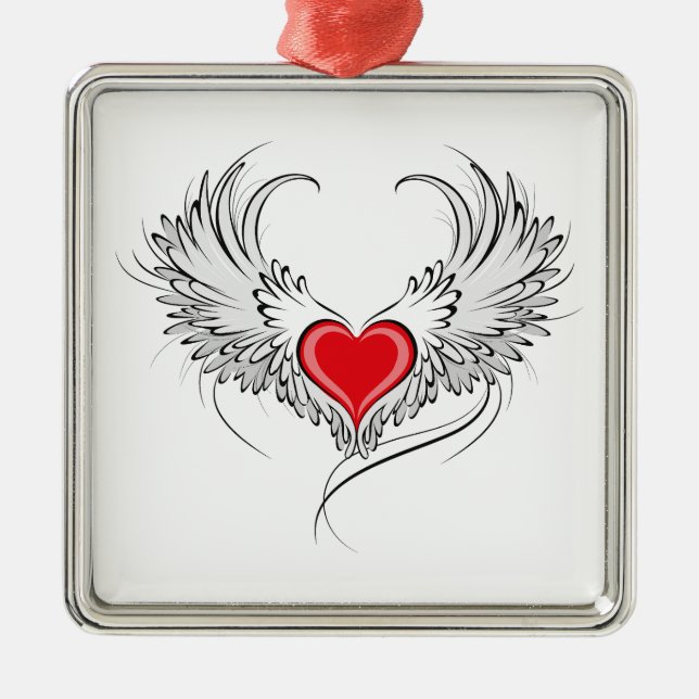 Ornamento De Metal Coração Anjo Vermelho com asas (Frente)