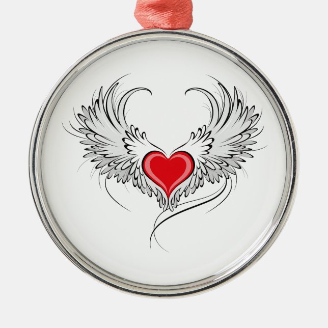 Ornamento De Metal Coração Anjo Vermelho com asas (Frente)
