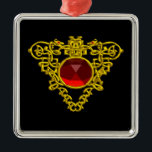 Ornamento De Metal CORAÇÃO CELTICA, Ruby Vermelho<br><div class="desc">Elegante,  colorido,  joia artística,  nós de amor celta ouro com pedra vermelha brilhante em gema em vermelho brilhante,  cores amarelas para todos os fins: design 3D e modelagem por Búlgaro Lumini (c) Parte da série Hyper Talismanos.</div>