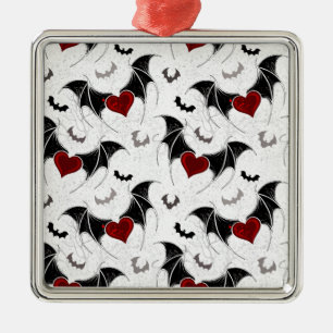 Ornamento De Metal Coração de Halloween com asas de morcegos pretos