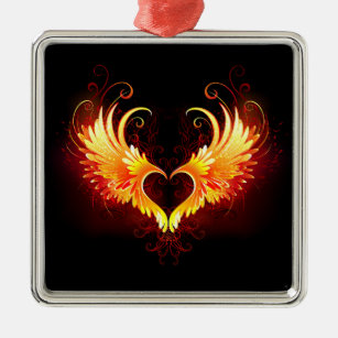 Ornamento De Metal Coração do Anjo Fogo com Asas