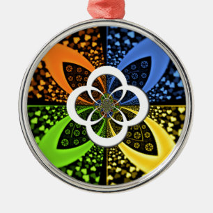 Ornamento De Metal Corações amarelo azul iridescentes