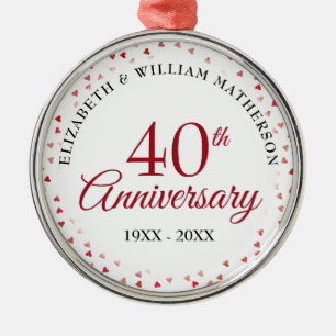 Ornamento De Metal Corações de Rubi de 40º Aniversário