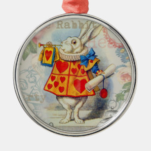 Ornamento De Metal Corações do Coelho Branco Alice Clássico