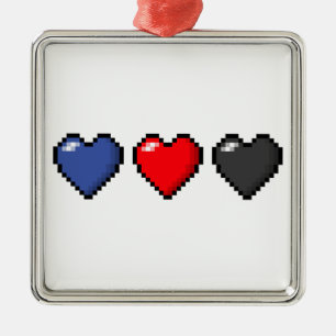 Ornamento De Metal Corações do pixel de Polyamorous