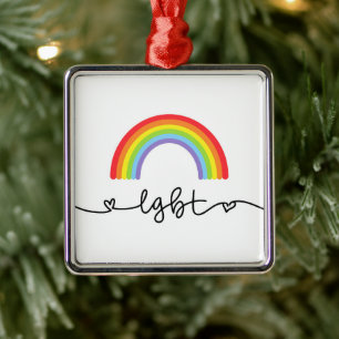 Ornamento De Metal Corações LGBT e arco-íris