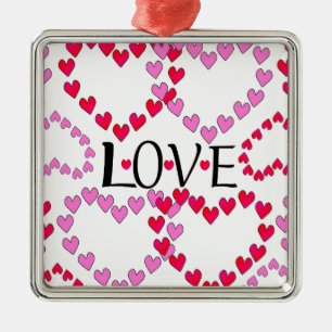Ornamento De Metal Corações Pequenos, Vermelho Rosa, AMOR