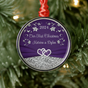 Ornamento De Metal Corações Roxos, Cinzas Casamento Amor 1º Natal