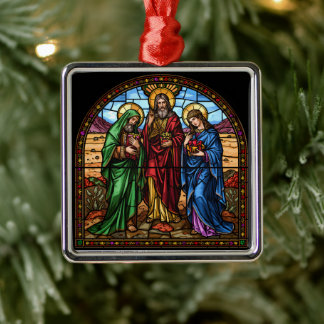 Ornamento De Metal Corações Sagrados em Vidro Colorido Natal