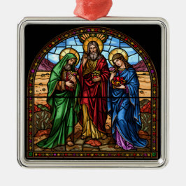Ornamento De Metal Corações Sagrados em Vidro Colorido Natal