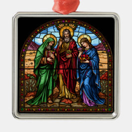 Ornamento De Metal Corações Sagrados Vitral Natal