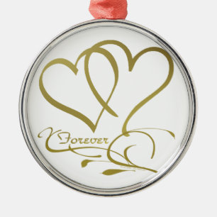 Ornamento De Metal Cores de fundo editáveis Forever Hearts Gold