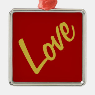 Ornamento De Metal Cores Douradas Vermelhas Escarlate Amor Casamento