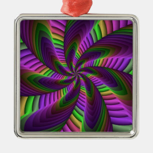 Ornamento De Metal Cores Neon, Padrão De Arte Fractal E Colorida