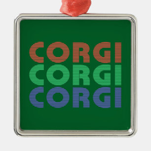 Ornamento De Metal Corgi Cão Texto Colorido Moderno