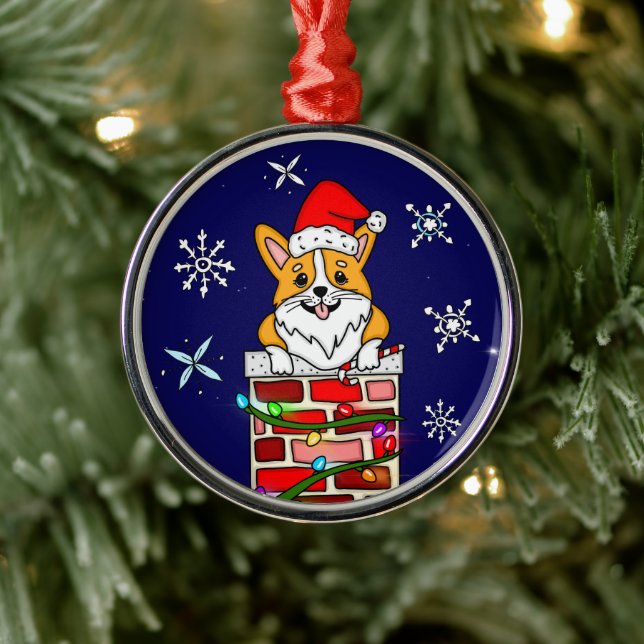 Ornamento De Metal Corgi de Natal Personalizado (Árvore)