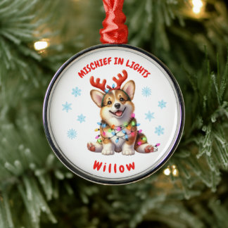 Ornamento De Metal Corgi Snowflakes Cachorro Difundido Por Aquarela