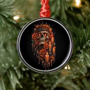 Ornamento De Metal Coroa de Caveira Gótica Halloween Rosas Sombrias A