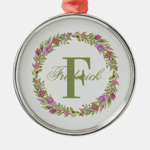 Ornamento De Metal Coroa Floral Personalizada com Monograma de Sobren
