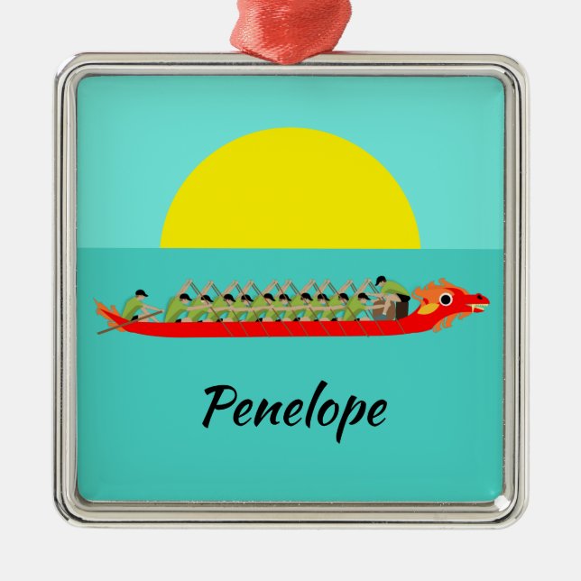 Ornamento De Metal Corrida de Barcos Dragões (Frente)