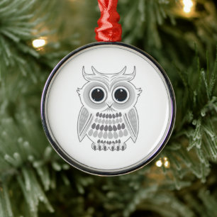 Ornamento De Metal Coruja Branca Fofa Olhos Grandes Natal Floresta de