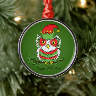 Ornamento De Metal Coruja Engraçada Crianças Bonitas de Natal