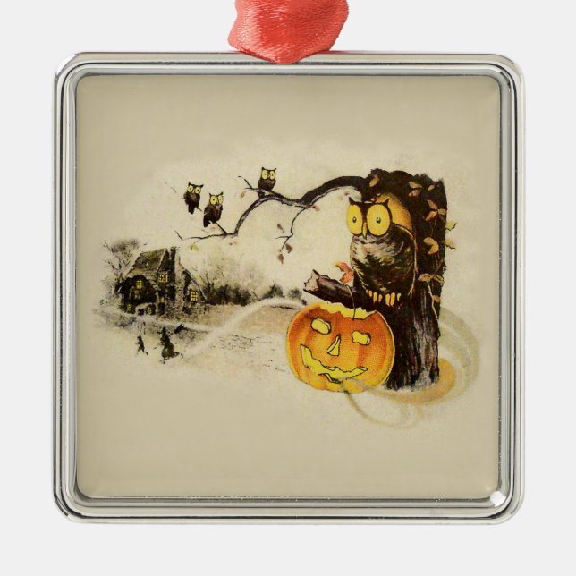 Ornamento De Metal Coruja Jack O' Lanterna Árvore Pumpkin (Frente)