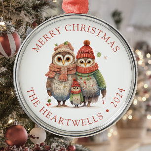 Ornamento De Metal Coruja Personalizada Família Feliz Natal