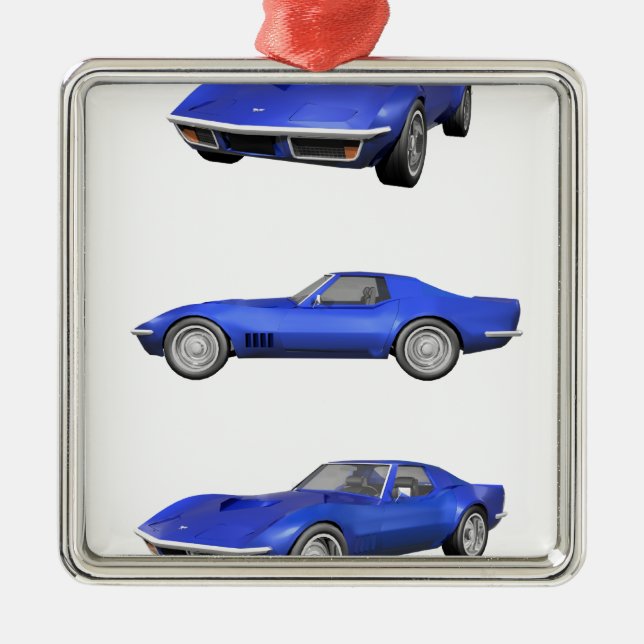 Ornamento De Metal Corvette 1970: Fim Azul: (Frente)