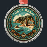 Ornamento De Metal Costa Brava Espanha Distinguir Crachá de Arte<br><div class="desc">Costa Brava retro vetor viagem design. A Costa Brava é uma região costeira da Catalunha na Espanha nordeste.</div>