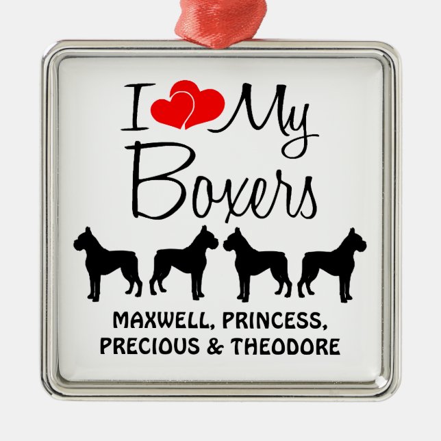 Ornamento De Metal Costume Adoro Meus Quatro Boxers (Frente)