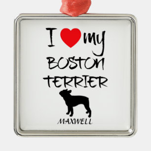 Ornamento De Metal Costume Amo Meu Terrier De Boston