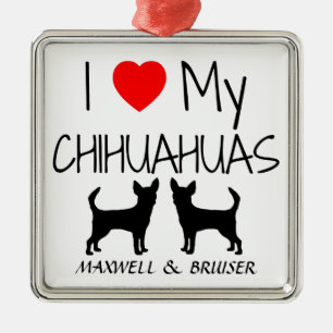 Ornamento De Metal Costume Amo Meus Dois Cães Chihuahua