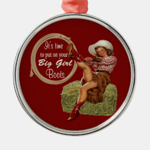 Ornamento De Metal Cowgirl Colocou-Te Grandes Botas