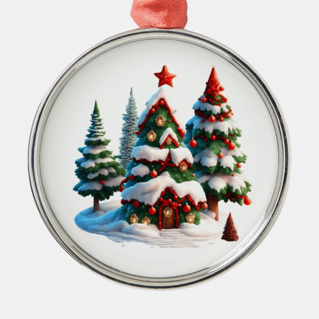 Ornamento De Metal Cozy Christmas Treehouse (Frente)