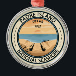 Ornamento De Metal Crachá do Texas na costa de padre Island<br><div class="desc">A ilustração do litoral nacional da ilha padre num círculo no estilo do crachá.</div>