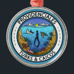 Ornamento De Metal Crachá Providencienciales Turks e Caicos Scuba<br><div class="desc">Providenciales vetor de arte design. Providenciales,  conhecida localmente como Provo,  é uma ilha no arquipélago Turks e Caicos,  no oceano Atlântico. É tocada por praias leves e suaves,  muitas delas na costa norte.</div>