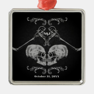 Ornamento De Metal "Cranio Apaixonado" Esqueletos Vintage Casamento P
