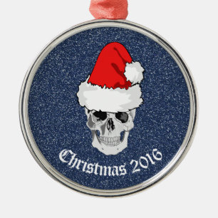 Ornamento De Metal Crânio com chapéu "Natal 20xx " do papai noel