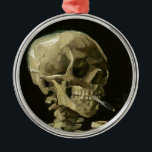 Ornamento De Metal Crânio com cigarro por Van Gogh<br><div class="desc">Pinturas expressionistas de Van Gogh: Crânio com pintura de Canvas de Cigarro queimado</div>