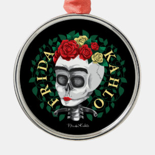 Ornamento De Metal Crânio de Frida Kahlo   com coroa cor-de-rosa