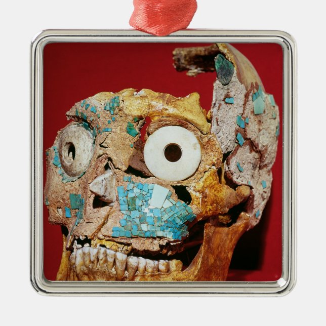 Ornamento De Metal Crânio decorado com um mosaico na turquesa (Frente)