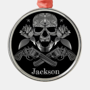Ornamento De Metal Crânio e armas pretos & brancos